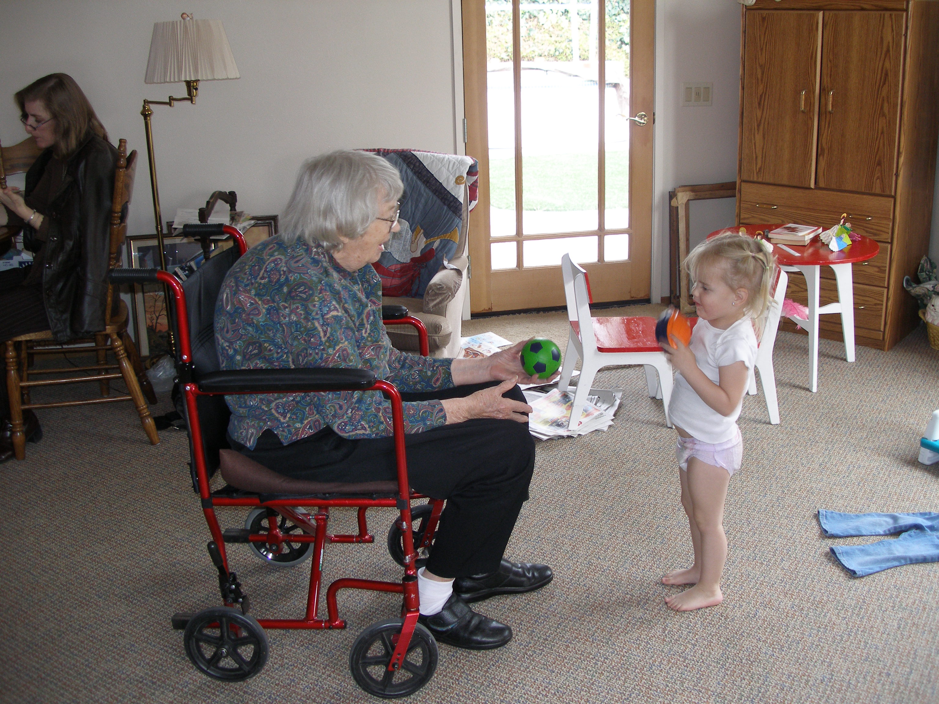 Kaylin & Great Gma playing Ball