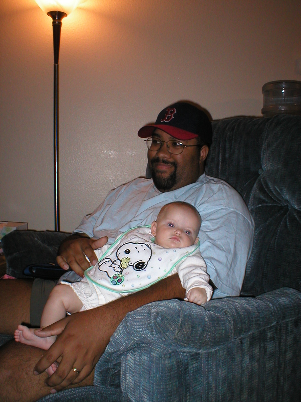 With Uncle Tony in My New Snoopy Bib