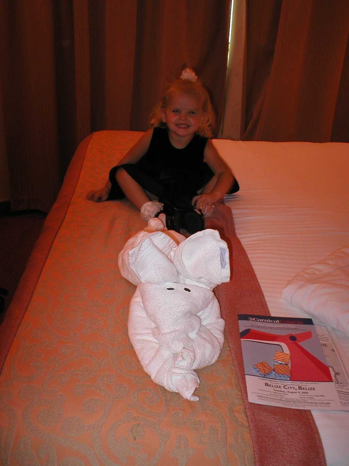 Kaylin... coming back to our room to find our towel animal.